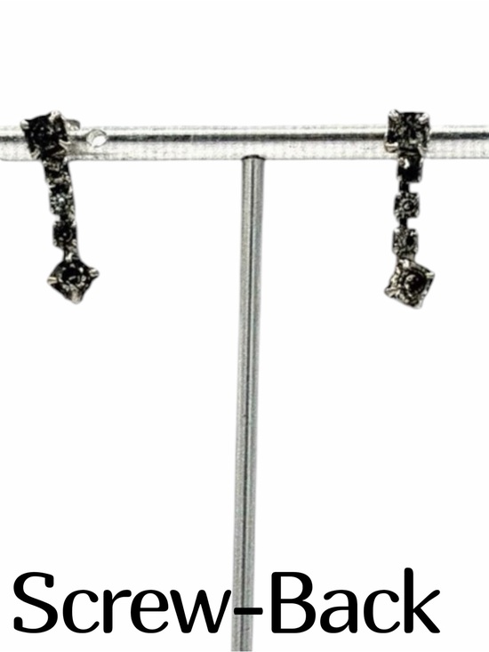 unmarked Jewelry - Vintage Screw-Back Gray Rhinestone Dangle Earrings Womans Jewelry